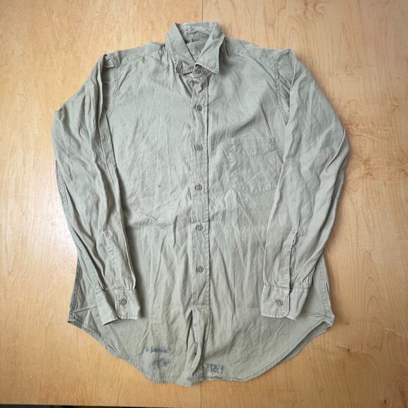 Vintage Post WWII USN Medium Solid Beige Long Sleeve Full Button Collared Shirt - Picture 1 of 10